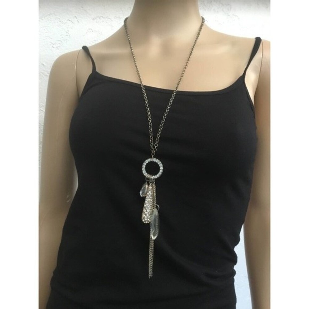 Silver Chain with Rhinestone Pendants